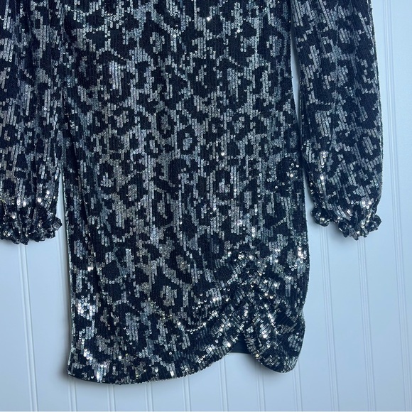 SAYLOR MAURA Sequined Party Cocktail Mini  Dress Sz XS Animal Print Long Sleeve - Picture 8 of 11